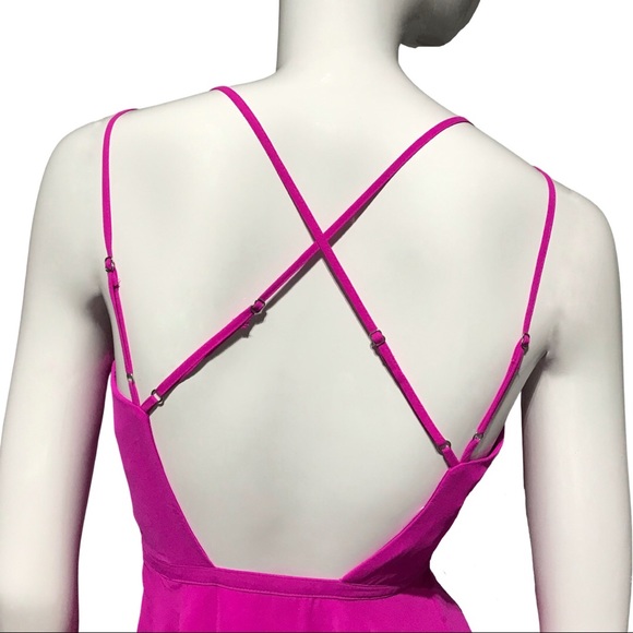 bebe Fuchsia Pink Deep V Neck Mini Dress, Size 00 - Picture 3 of 9